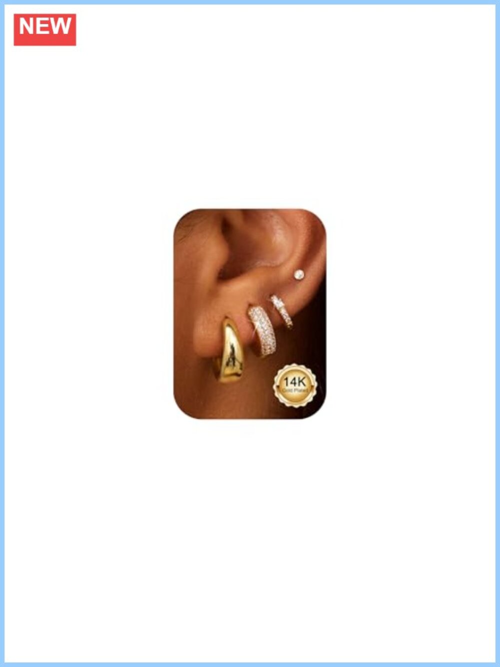 14K Gold Plated Stainless Steel Hoop Earrings Hypoallergenic Huggie Set for